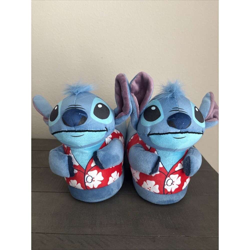 Disney Lilo & Stitch Plush Slippers Blue Hawaiian Shirt Adult Unisex Size 7/8